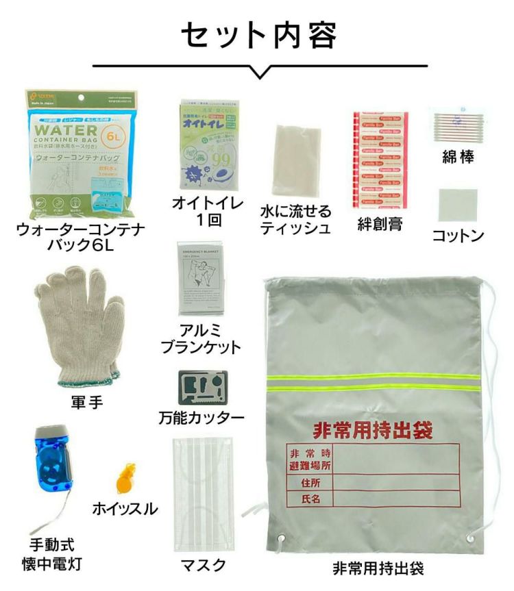 防災バッグいりません！基本の13点 和弘プラスチック工業 SOLEMI  防災13点セット WBC- BS-13 ※食料と飲料は含まれていません。