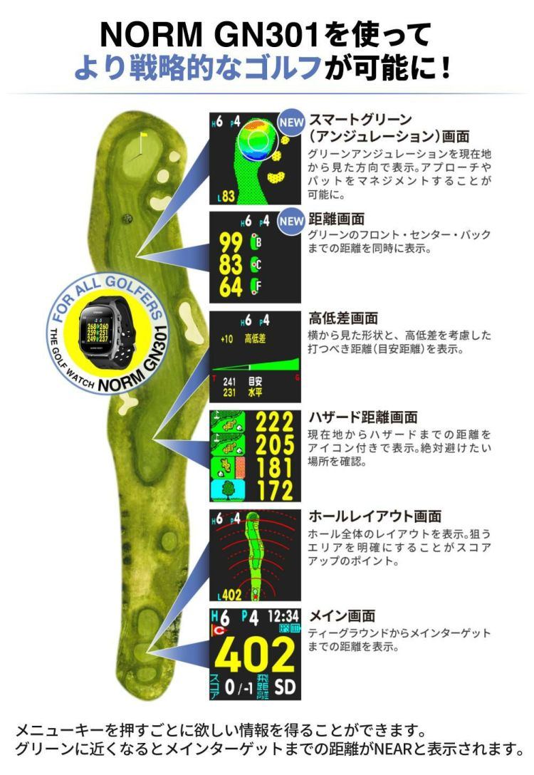 グリーンオン THE GOLF WATCH NORM GN301 ゴルフナビ GPS ナビ ラウンド用品 小物 アクセサリー