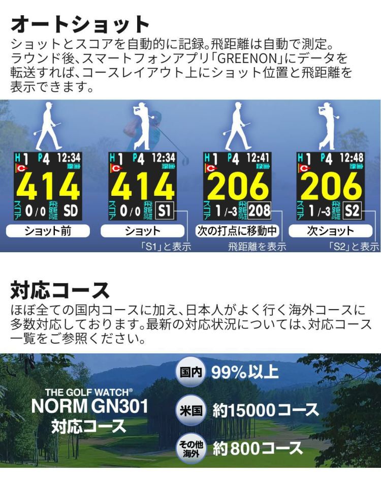 グリーンオン THE GOLF WATCH NORM GN301 ゴルフナビ GPS ナビ ラウンド用品 小物 アクセサリー