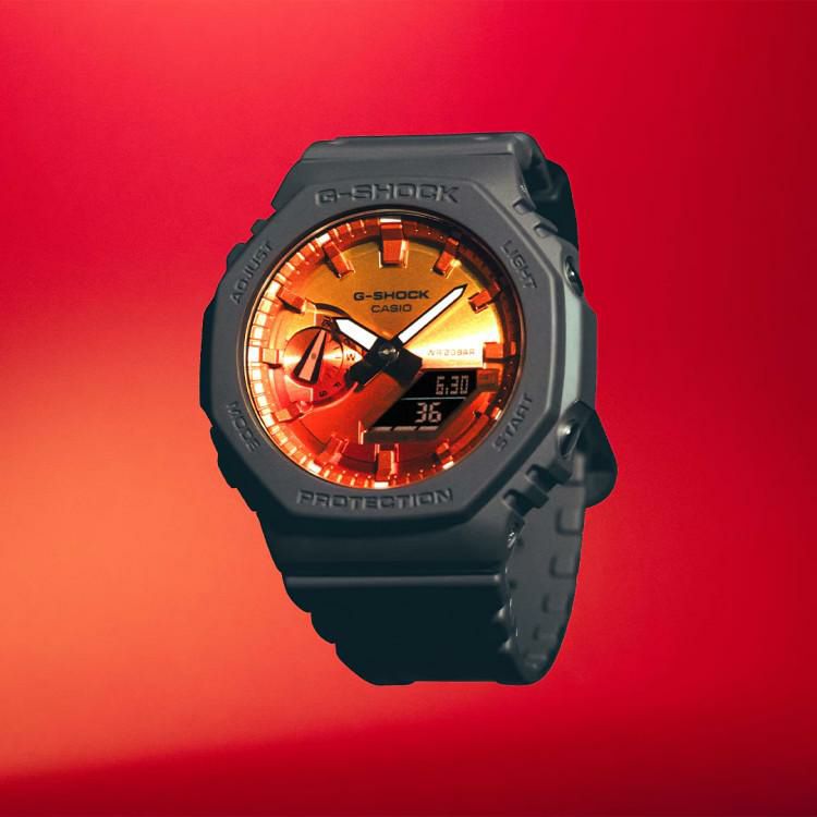 カシオ ジーショック 腕時計 Flame inside クオーツ 樹脂バンド 八角形 メンズ 国内正規品 GA-2100FL-8AJF