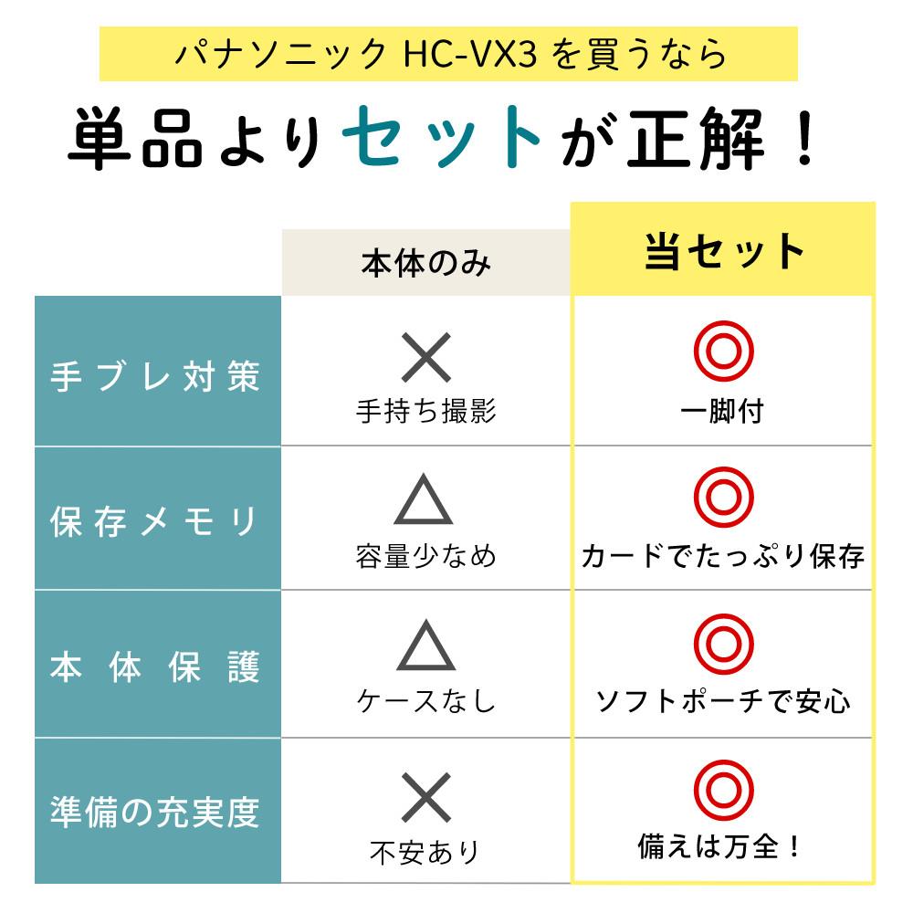 パナソニック デジタル4Kビデオカメラ HC-VX3 ブラック ホワイト ポーチ＆SD128G＆一脚セット