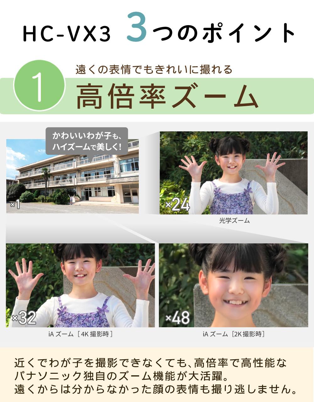 パナソニック デジタル4Kビデオカメラ HC-VX3 ブラック ホワイト ポーチ＆SD128G＆バッテリーセット