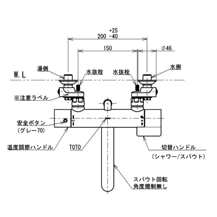 TOTO 浴室用壁付サーモスタット混合水栓 寒冷地用 170mm コンフォートウェーブ90φ TBV03401Z1　シャワー水栓 ラッピング不可