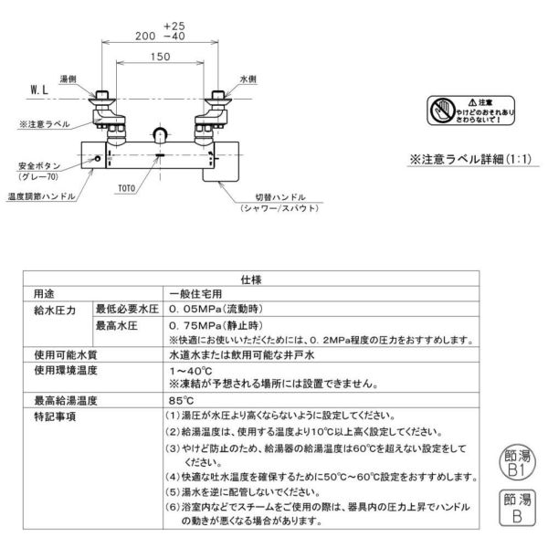 TOTO 浴室水栓 一般地用 TBV03411Jラッピング不可