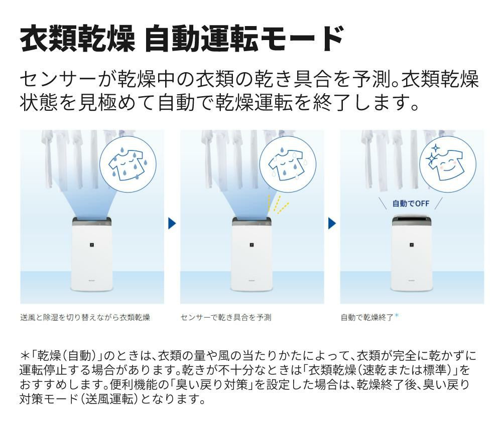 シャープ 除湿機 衣類乾燥 CV-S180-W ホワイト 乾燥容量約4人分 SHARP 衣類乾燥除湿機 コンプレッサー式 プラズマクラスター 7000