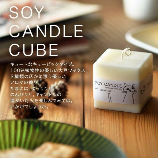 Candly キャンドリー SOY CANDL ソイキャンドル （キューブ） ハンドメイド カーネーション イングリッシュアイビー ラベンダー