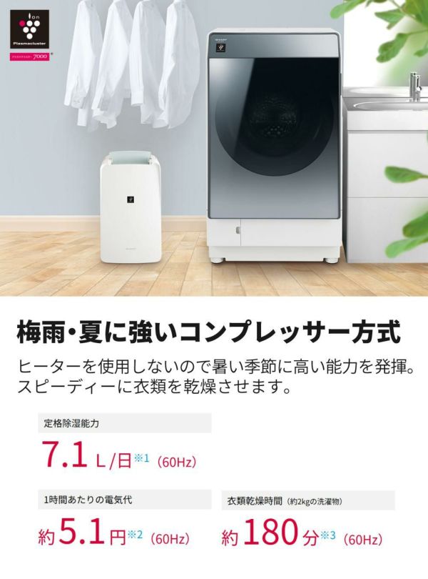 シャープ 除湿機 衣類乾燥 CV-P71-W ホワイト 乾燥容量約2人分