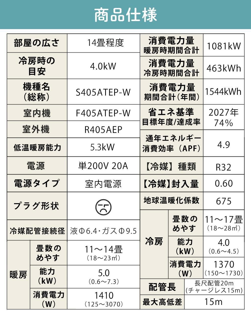 ダイキン エアコン 14畳 Eシリーズ 2025年 S405ATEP-W (F405ATEP-W+