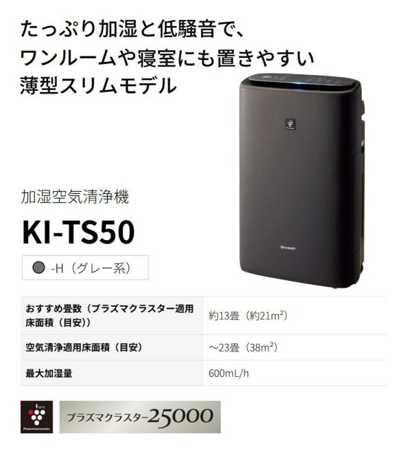 シャープ 空気清浄機 加湿器 KI-TS50-H グレー ～13畳 最大加湿量